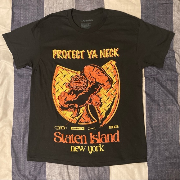 Wu Tang Clan Protect Ya Neck State Island New York Sz L Black Yellow - Picture 1 of 4